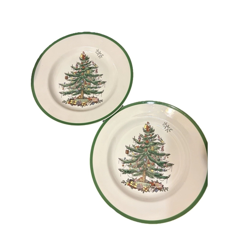 Vintage Spode Christmas Tree Dinner Plates, 10.5" Set Of 2 EUC Mothers Day Decor